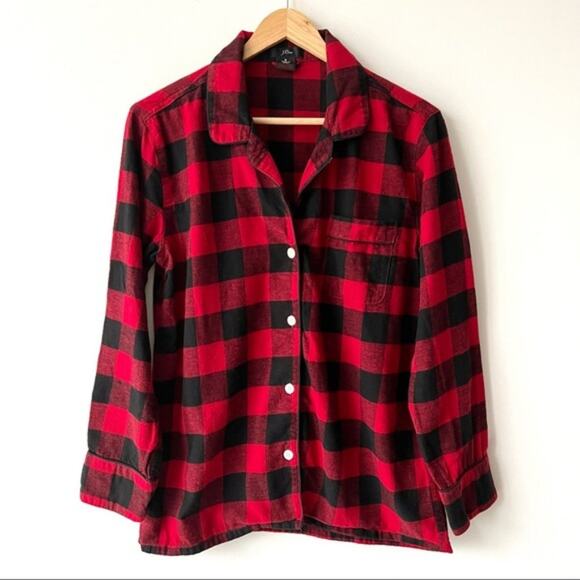 J. Crew Red & Black Buffalo Check button front Pajama Shirt NWT Size Sma… - Picture 2 of 7